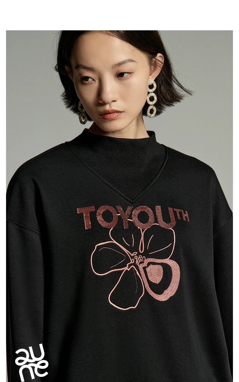High Collar Embroidery Sweatshirt