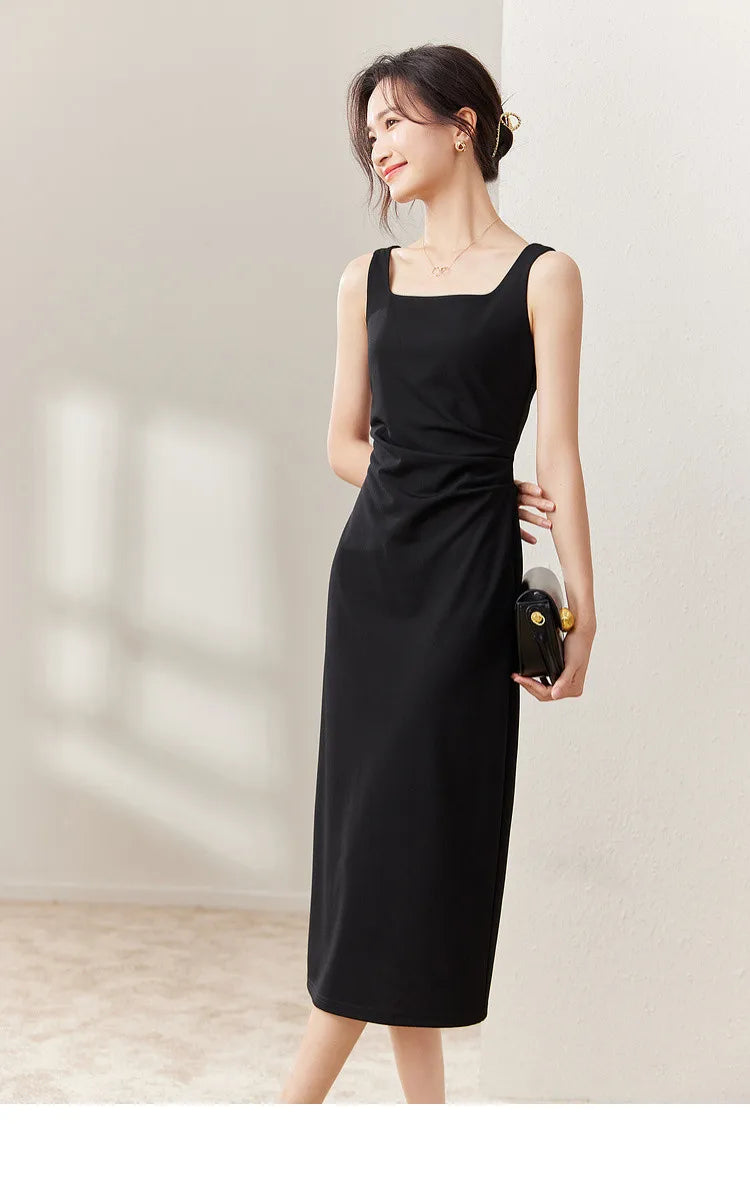 Black Sleeveless Elegant Midi Dress