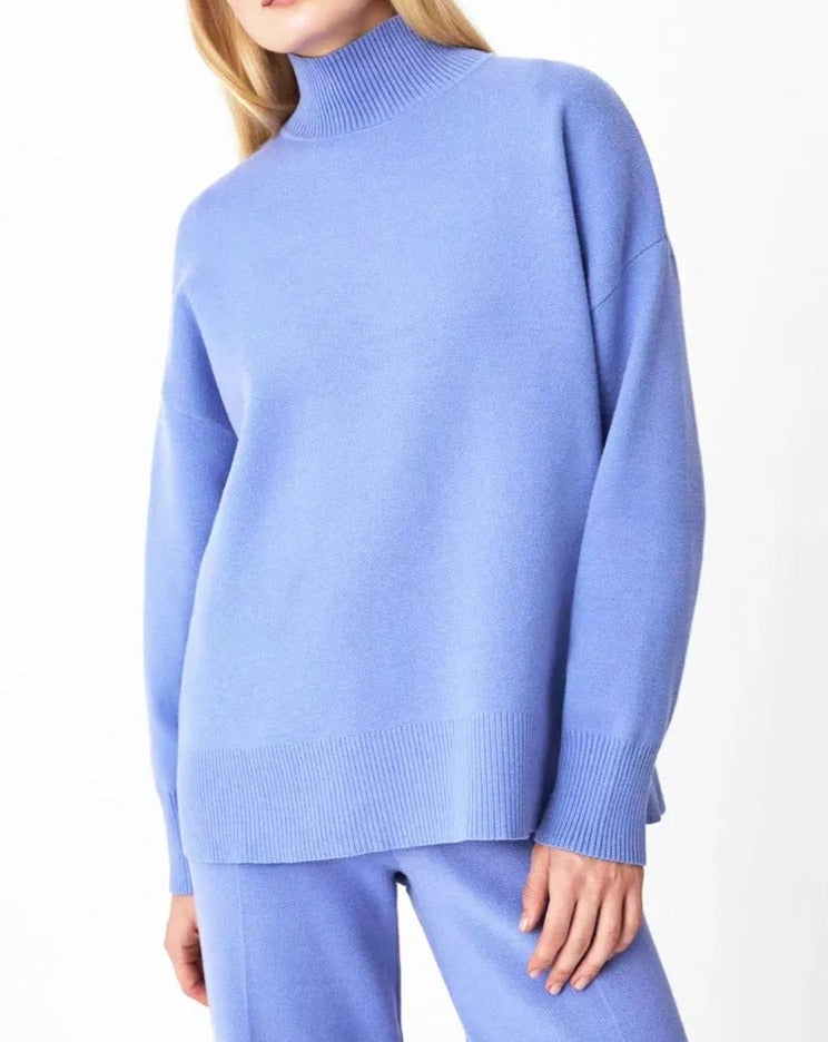 Turtleneck Knit Sweater and High Waist Wide Pants Suits