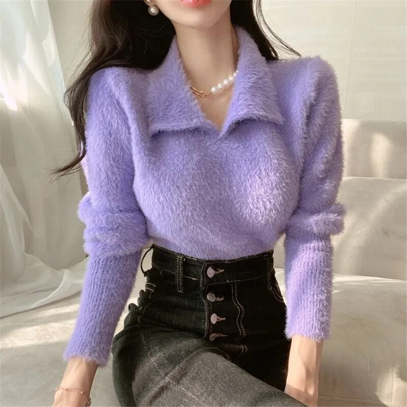 Fluffy Collar Soft Sweater