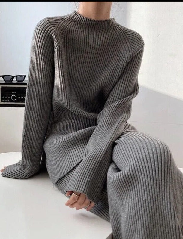 Cozy & Comfortable Ribbed Knit Sweater and Pants Set - BEYOND