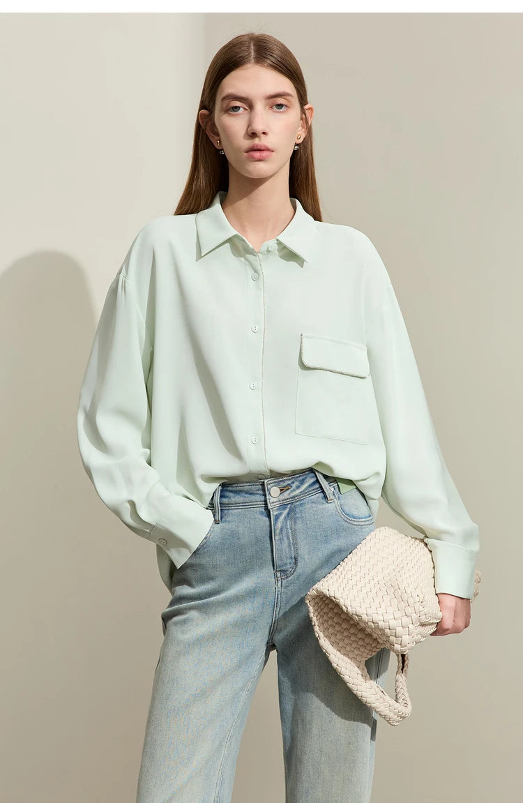 Minimalism Pocket Decorated Chiffon Blouse