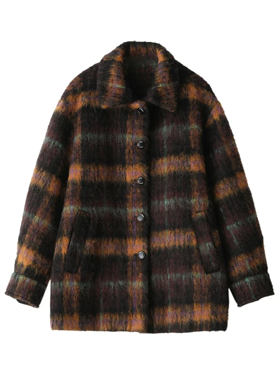 Woolen Loose Casual Plaid Blazer Coat