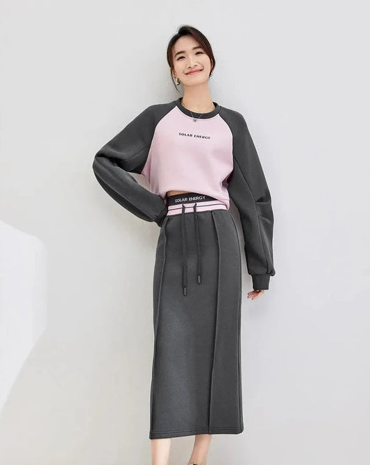 Sweatshirt And Midi Skirt Matching Set