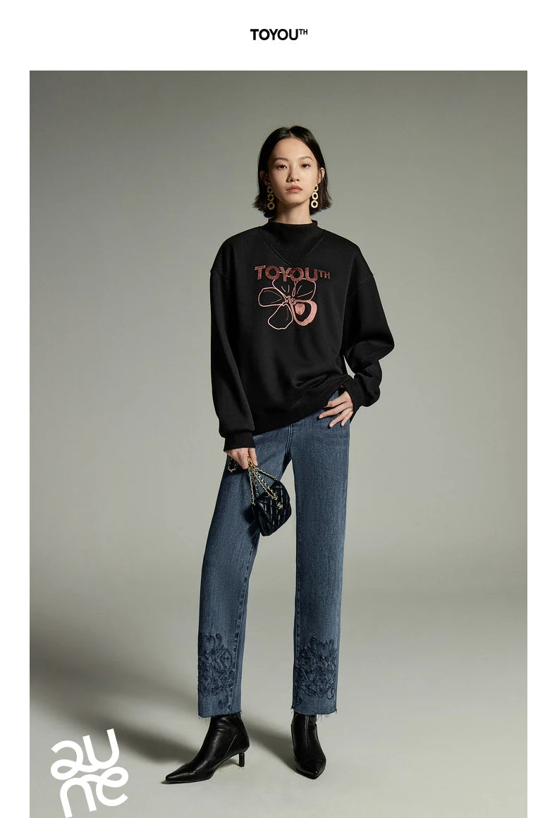 High Collar Embroidery Sweatshirt