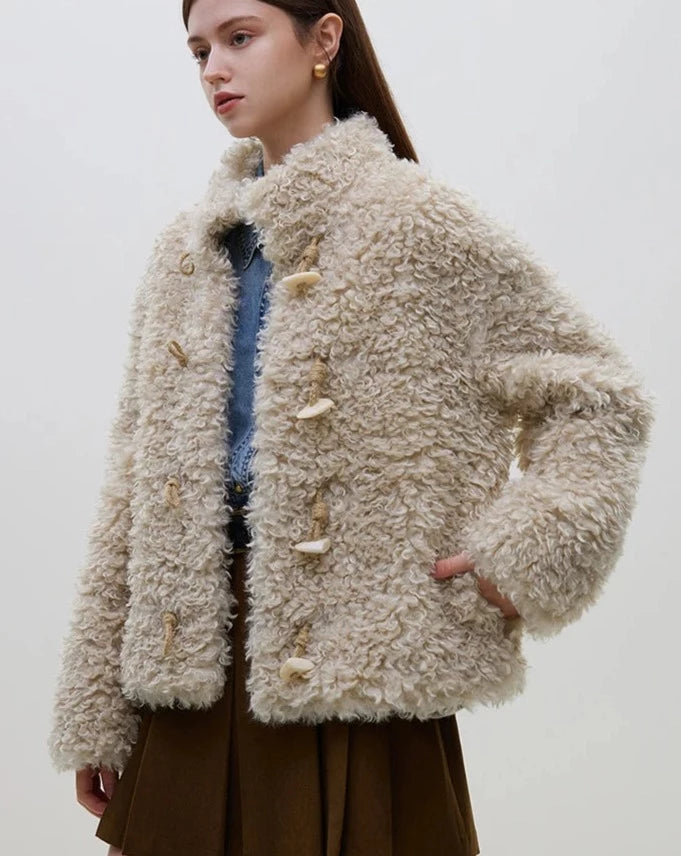 Stand Collar Faux Fur Jacket