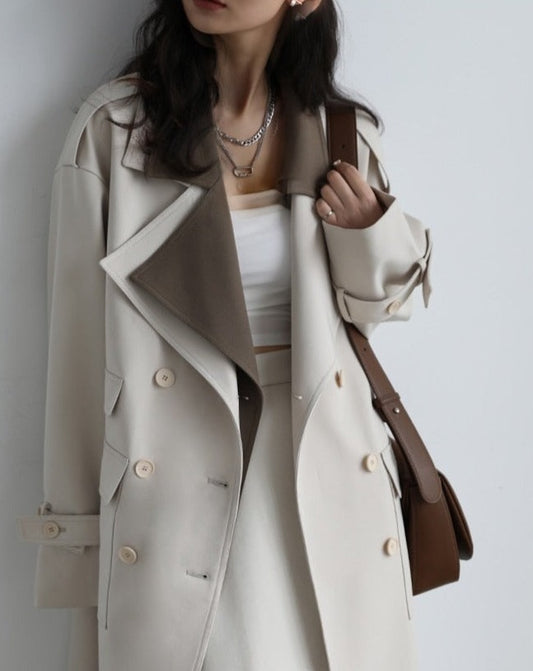 Double Collar Loose Long Trench Coat