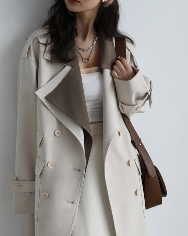 Double Collar Loose Long Trench Coat - BEYOND