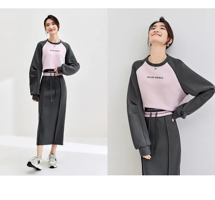 Sweatshirt And Midi Skirt Matching Set