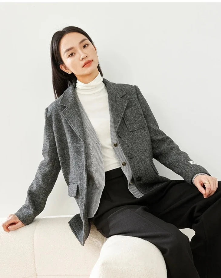 Wool Blended Elegant Blazer Jacket