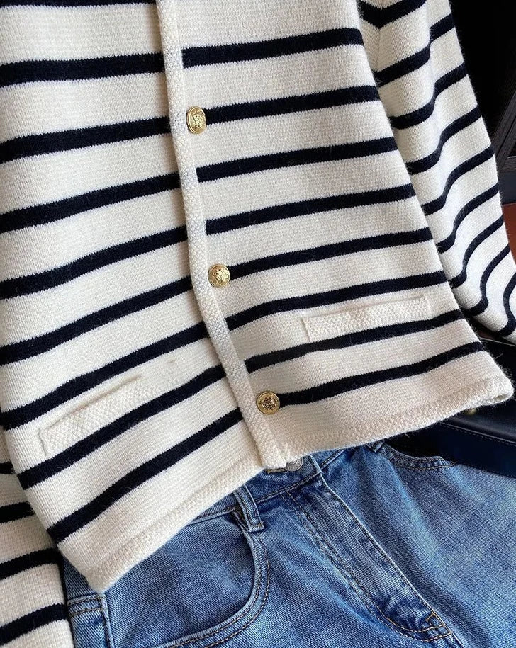 Round Neck Stripe Cardigan