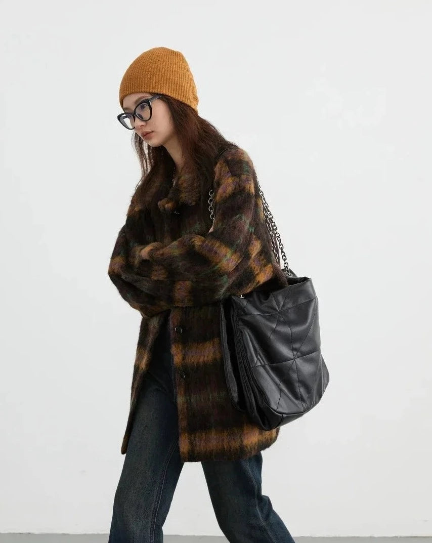 Woolen Loose Casual Plaid Blazer Coat