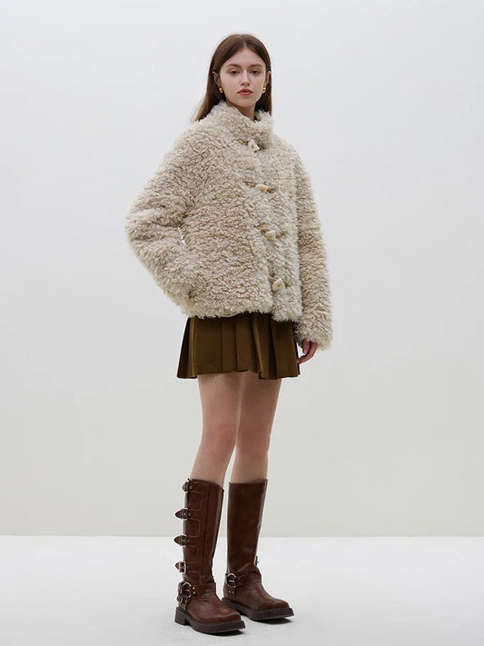Stand Collar Faux Fur Jacket