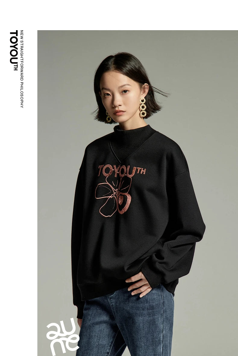 High Collar Embroidery Sweatshirt