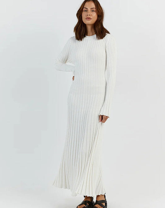 Elegant Solid Ribbed Knitted Maxi Dress - BEYOND