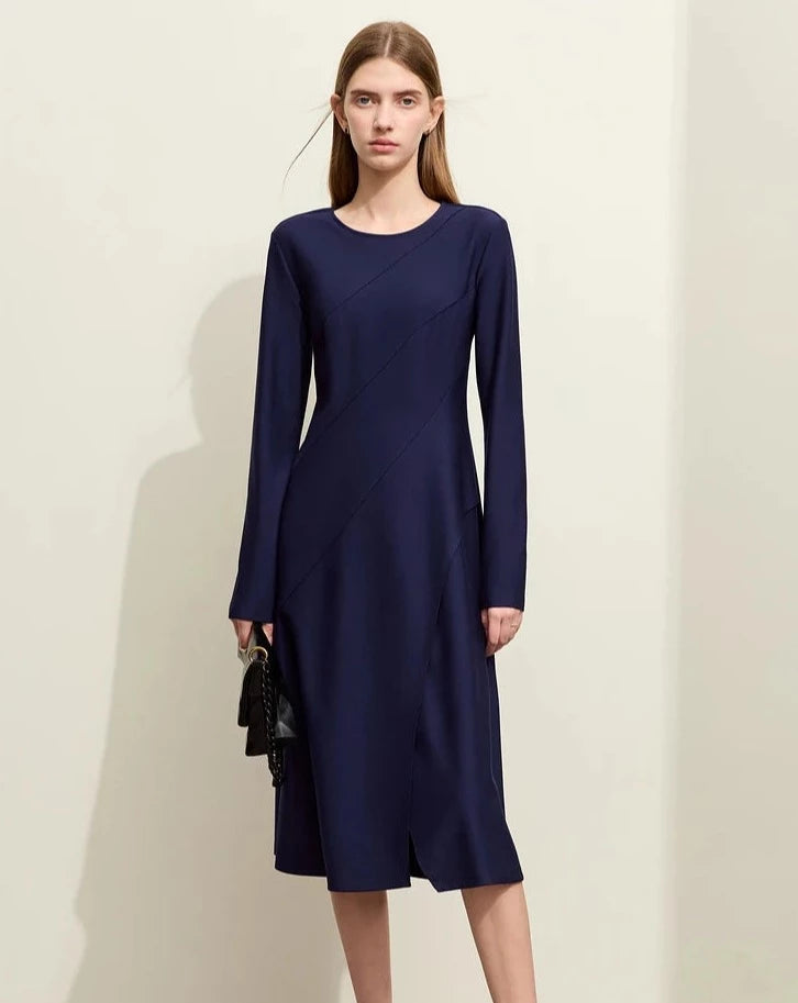 Minimalist Round Neck A-Line Midi Dress