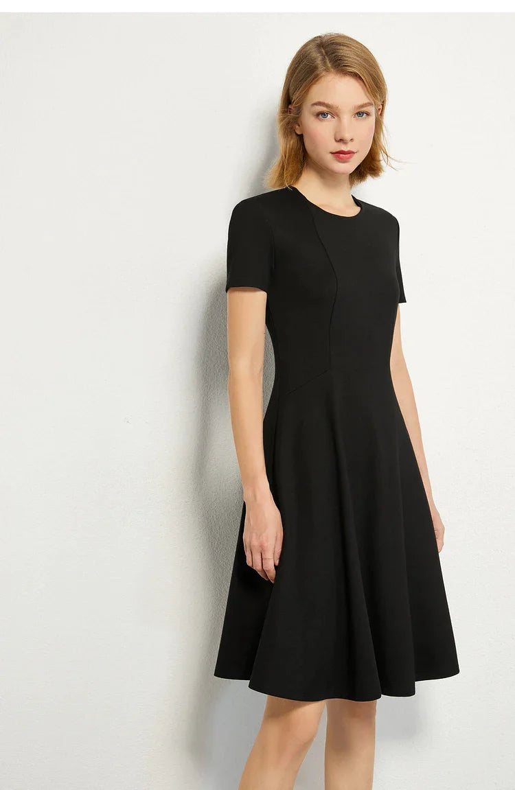 Black Minimalism Short Sleeve A Line Short Dress