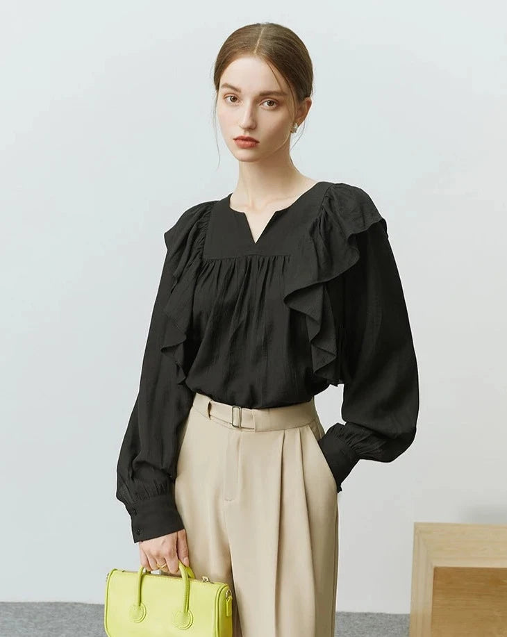 V-Neck Raffles Blouse