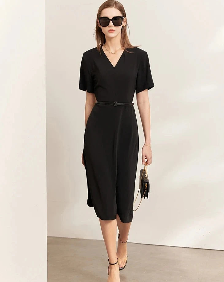 Minimalism Sleeves A-Line Midi Dress