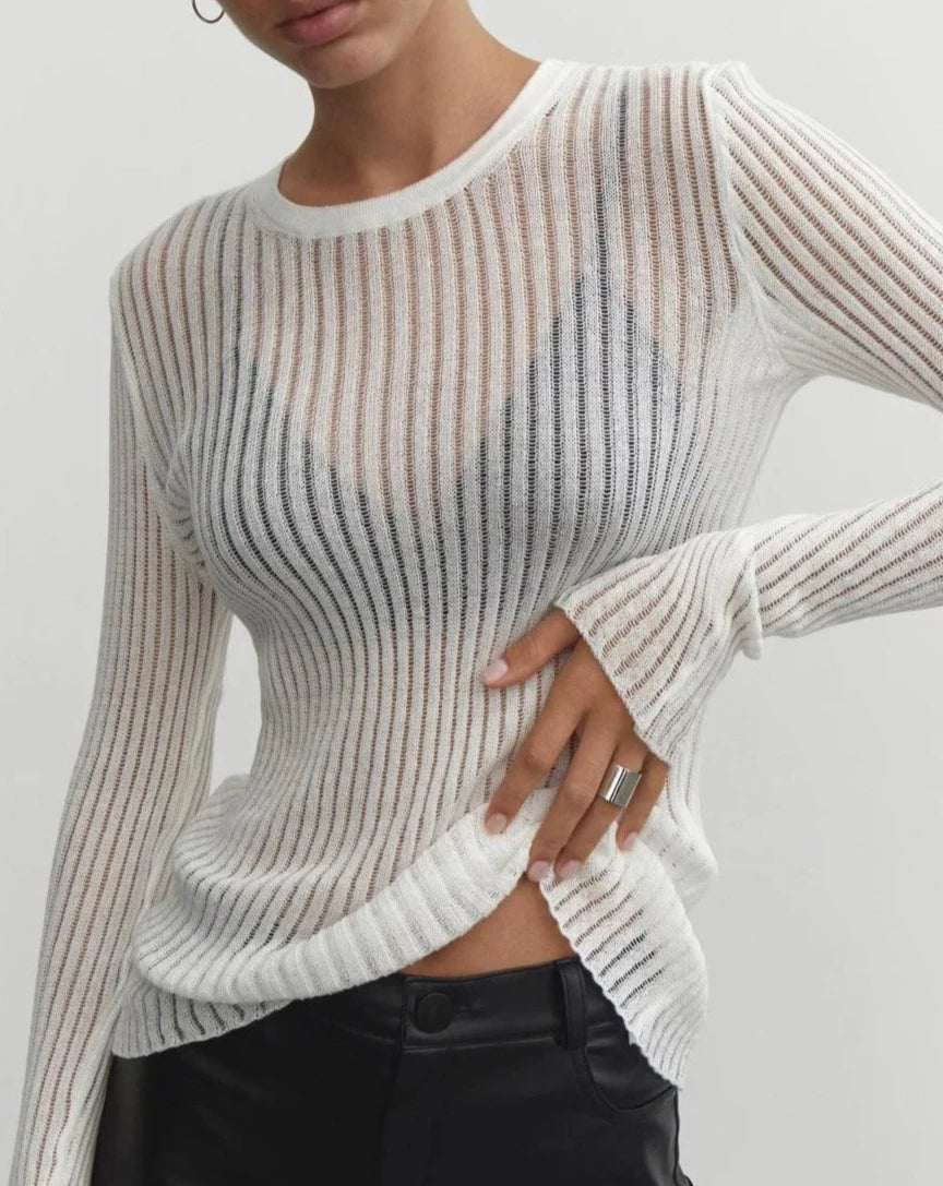 Striped See Through Long Sleeve Top