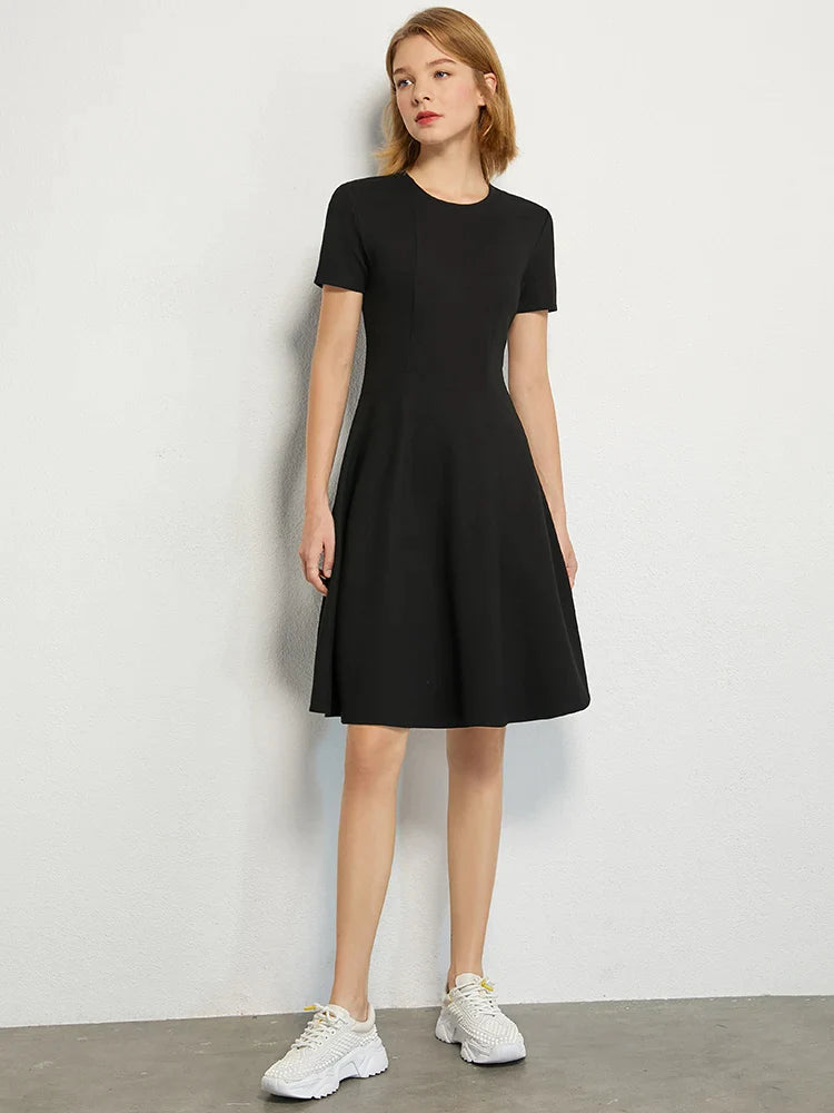 Black Minimalism Short Sleeve A Line Short Dress