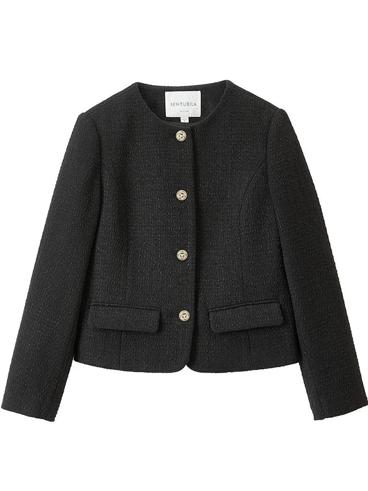Black Cropped Tweed Jacket