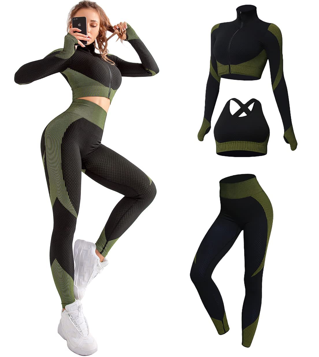 Women's 3pcs Seamless Workout Outfits Sets - BEYOND FASHION
