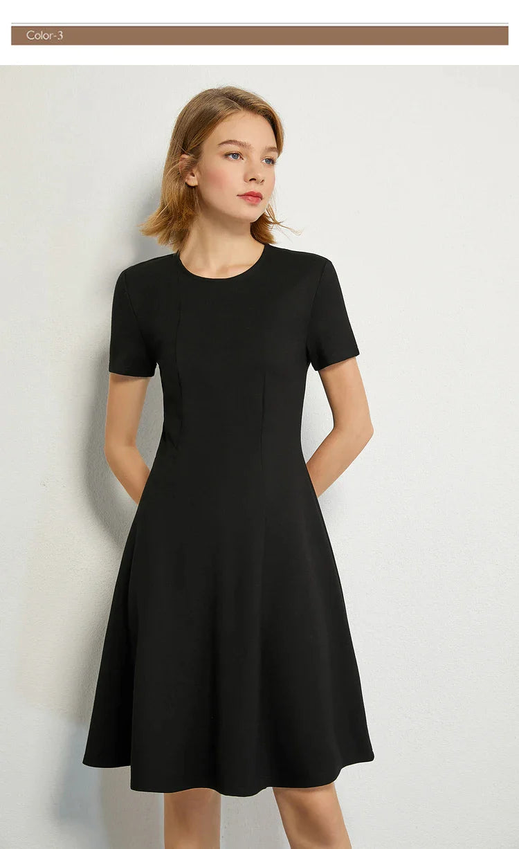 Black Minimalism Short Sleeve A Line Short Dress