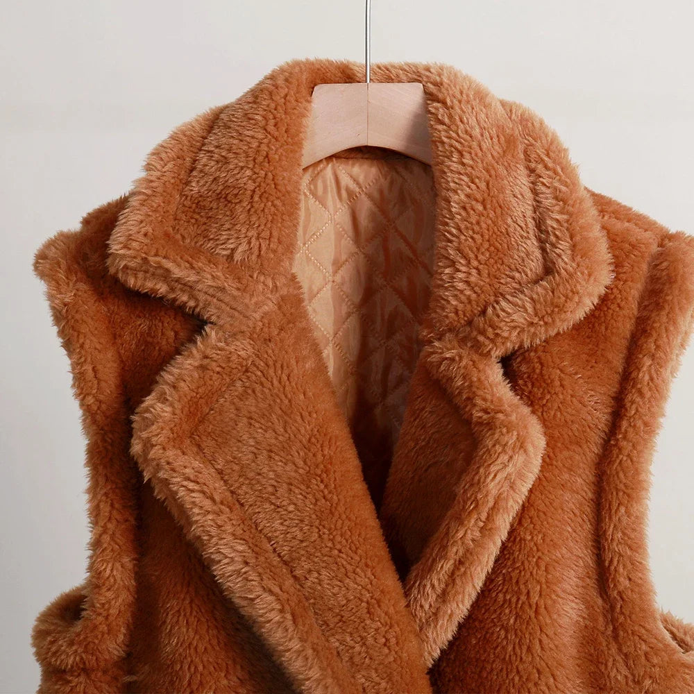 Long Teddy Bear Fur Vest Coat