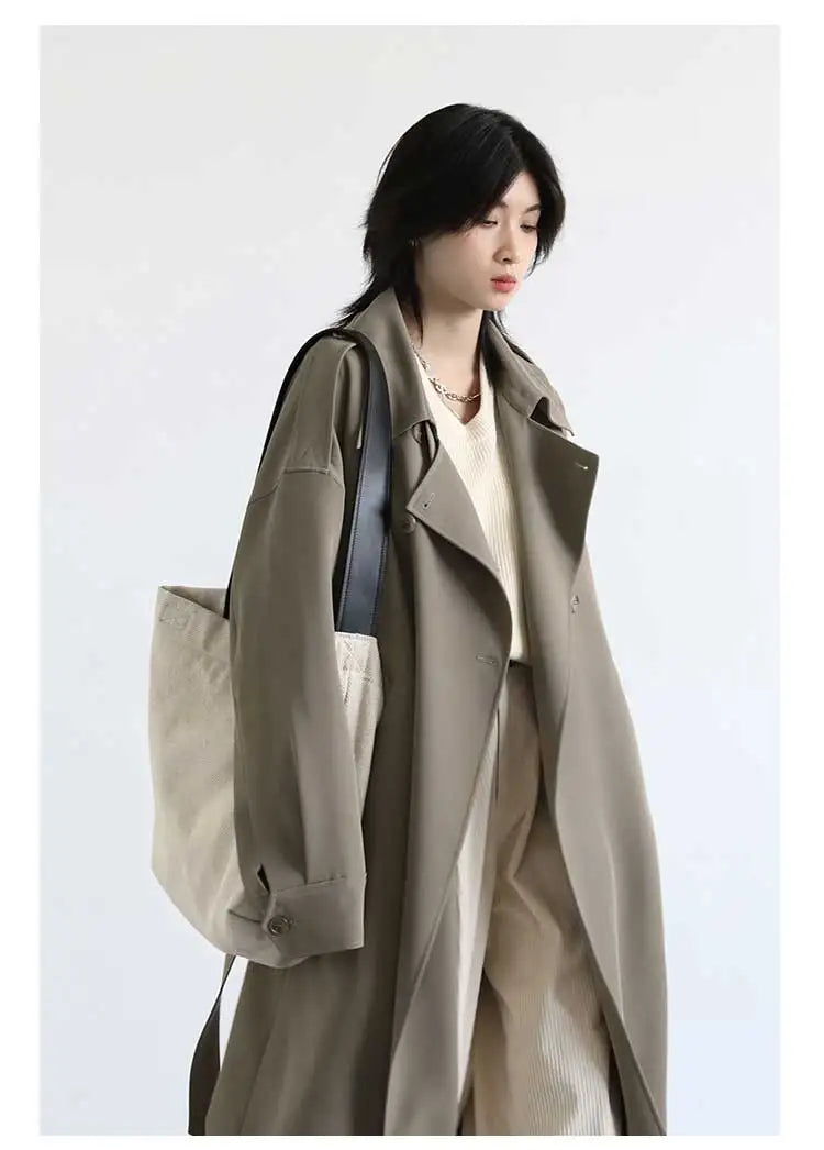 Solid Casual Loose Trench Coat