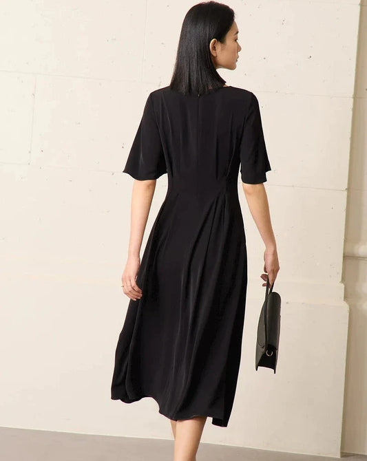 Black Minimalism A Line Chiffon Midi Dress