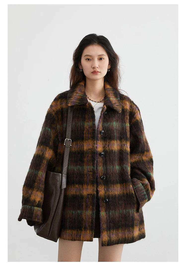 Woolen Loose Casual Plaid Blazer Coat