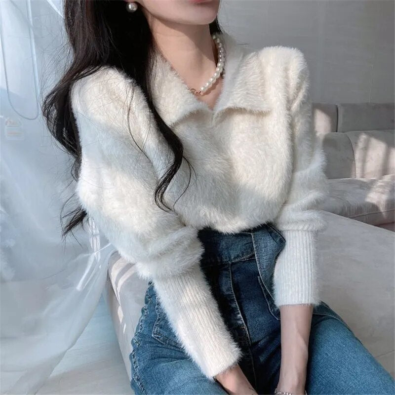 Fluffy Collar Soft Sweater