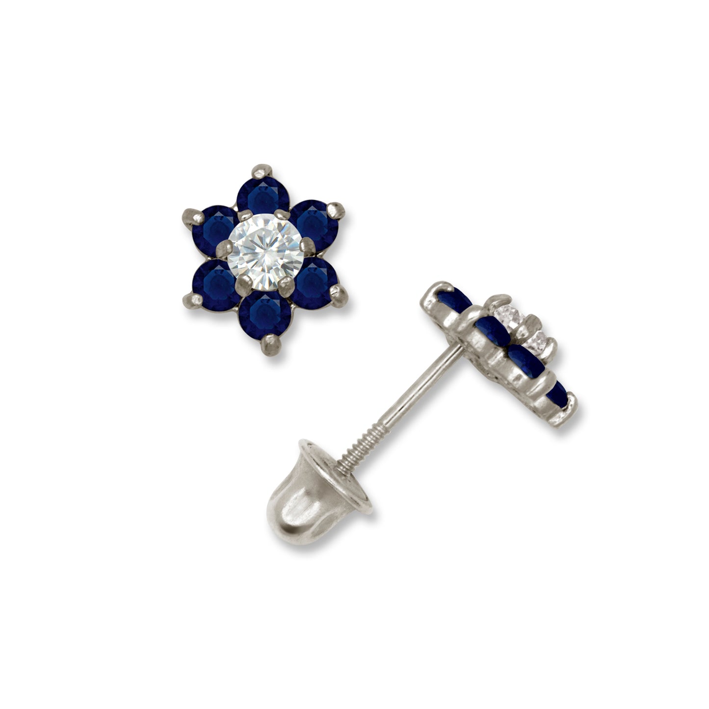 14K Solid Gold Flower Zircon Stud Earrings