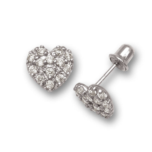 Solid Gold Stud Heart Shape Earrings 925 Sterling Silver Rhodium Plated Heart Stud Earring