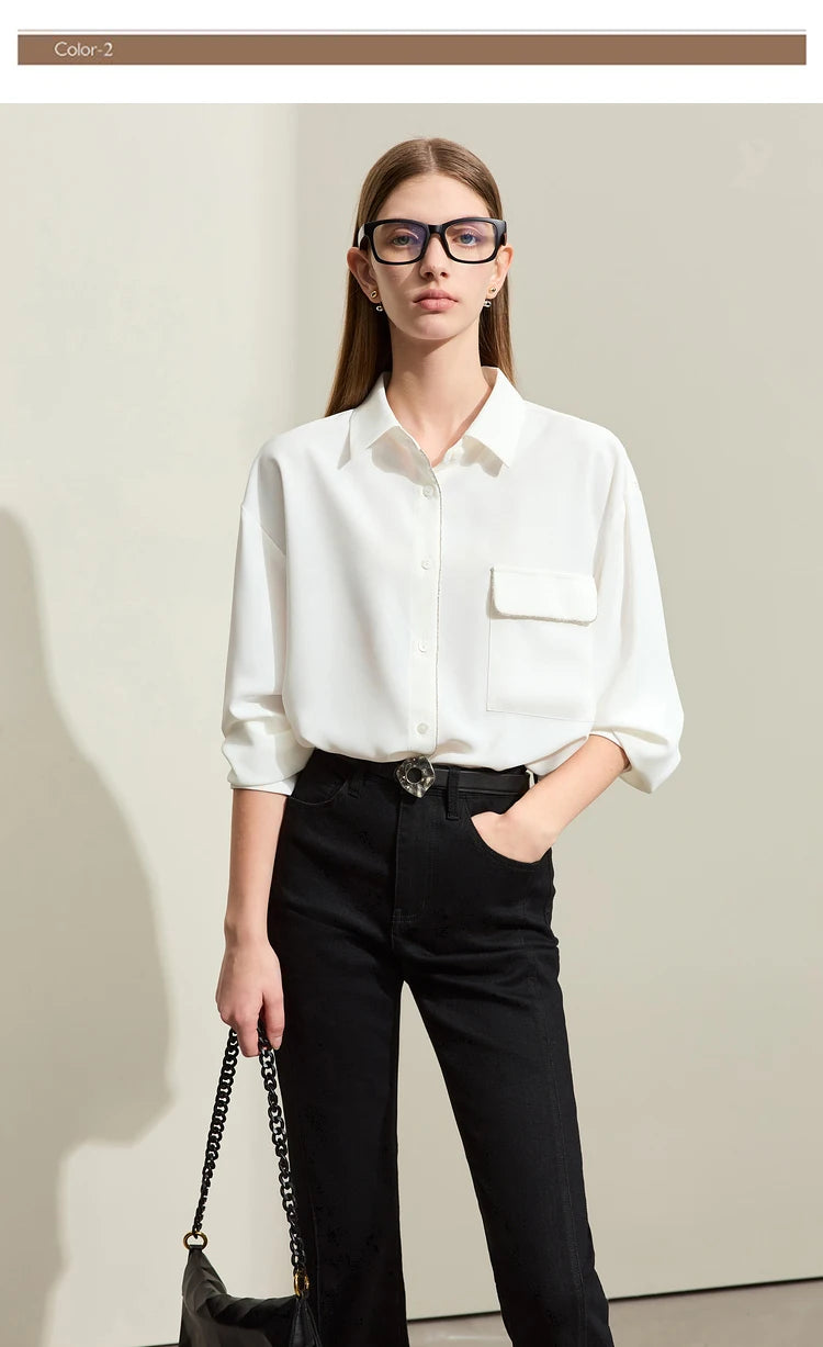 Minimalism Pocket Decorated Chiffon Blouse