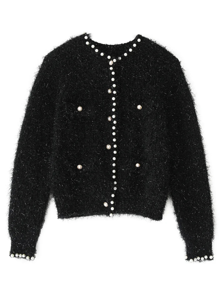 Knitted Cardigan Black Sweater Jacket