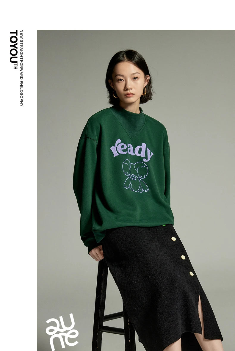 High Collar Embroidery Sweatshirt