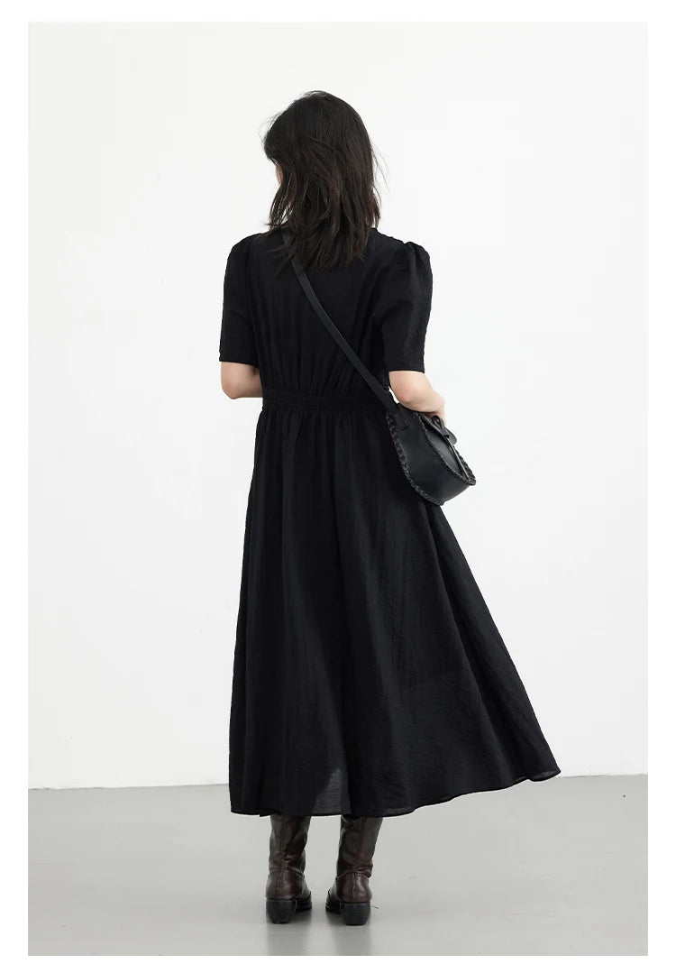 French Style Vintage V-neck Puff Sleeve Long Dress