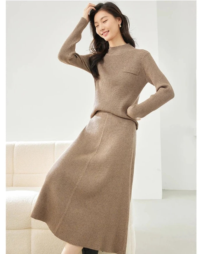 Elegant Sweater And Skirts Set