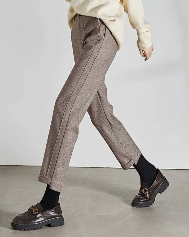 High-Waisted Tweed Straight Pants - BEYOND