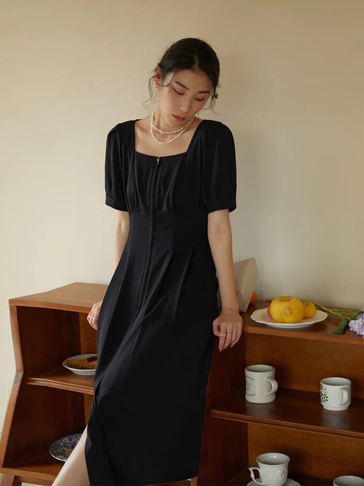 Simple Elegant Midi Black Dress