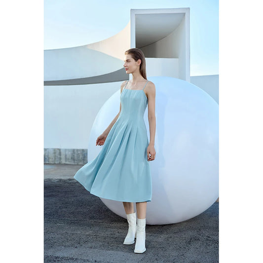 Elegant Strap Midi Sleepless Dresses - BEYOND FASHION