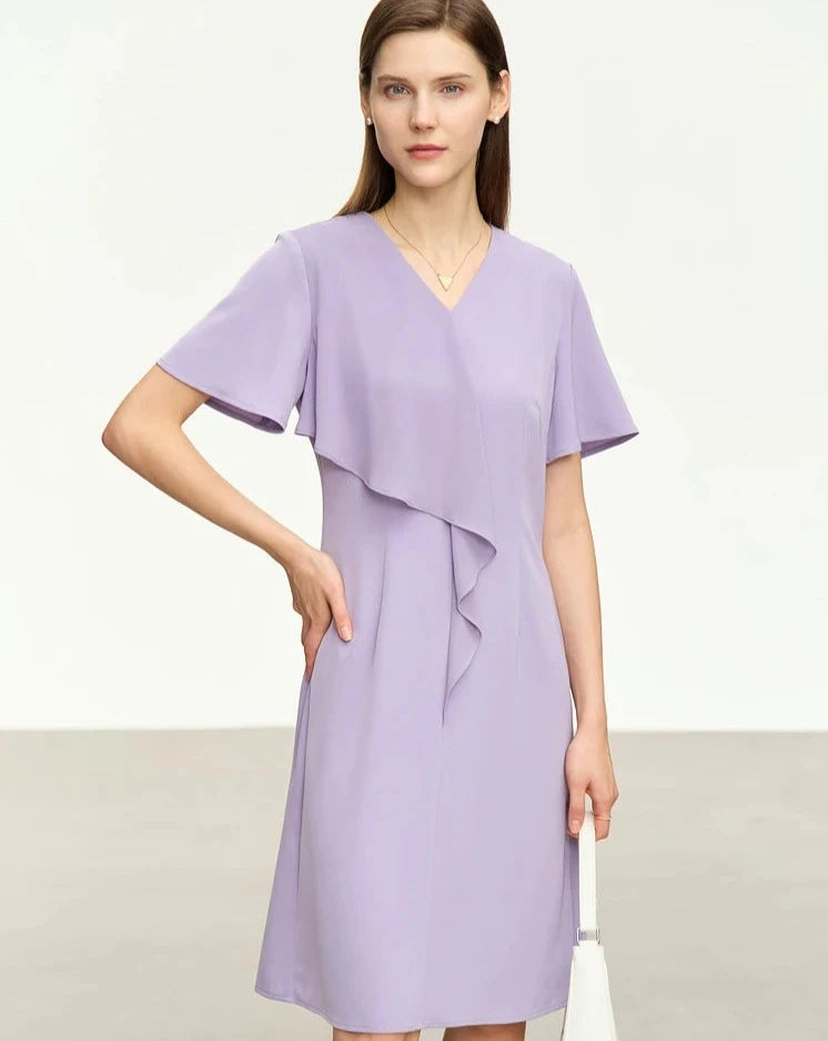 Chiffon V-Neck Ruffles Dress