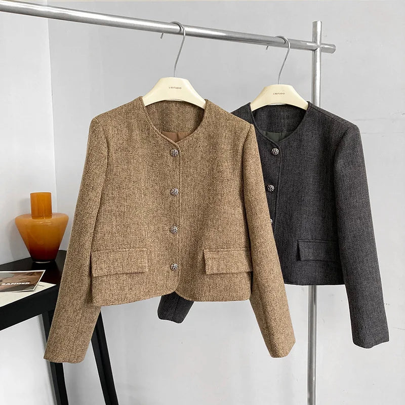 Button Tweed Crop Jacket