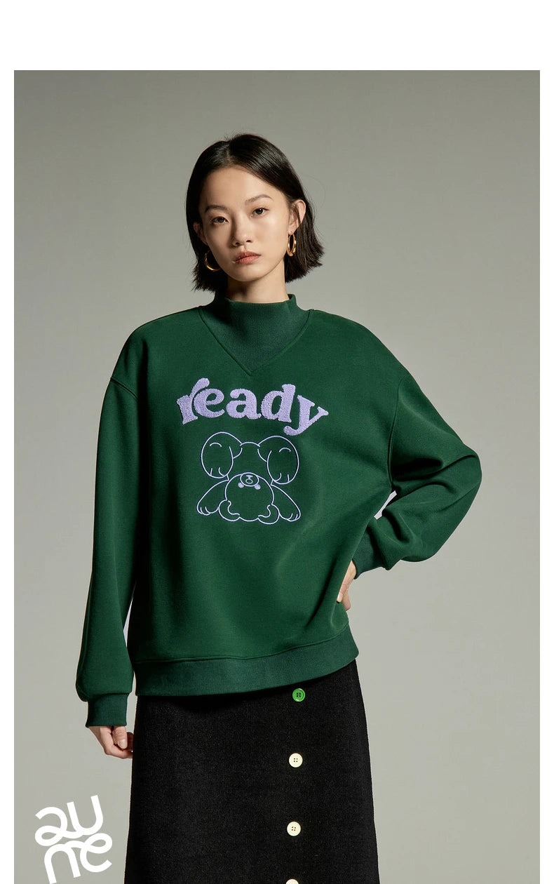 High Collar Embroidery Sweatshirt