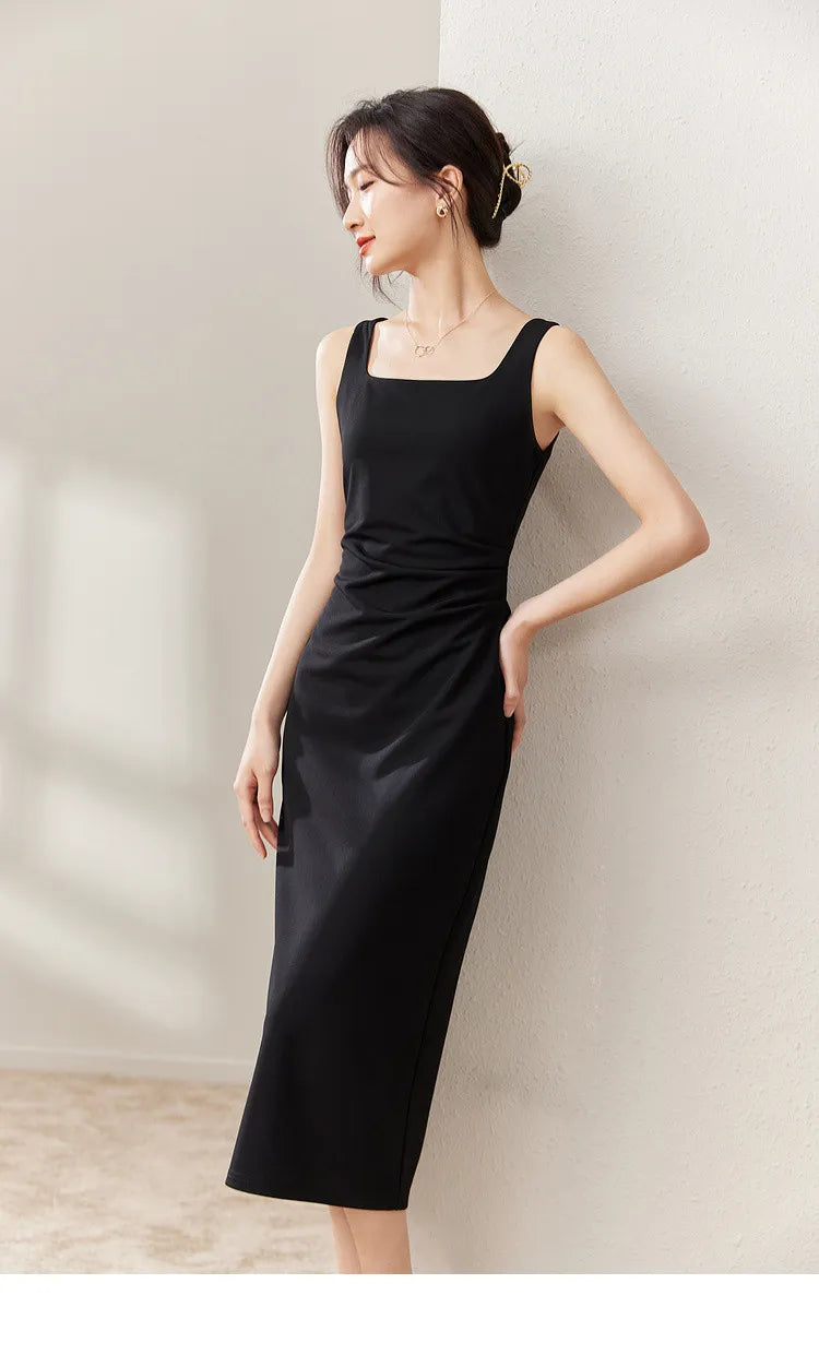 Black Sleeveless Elegant Midi Dress