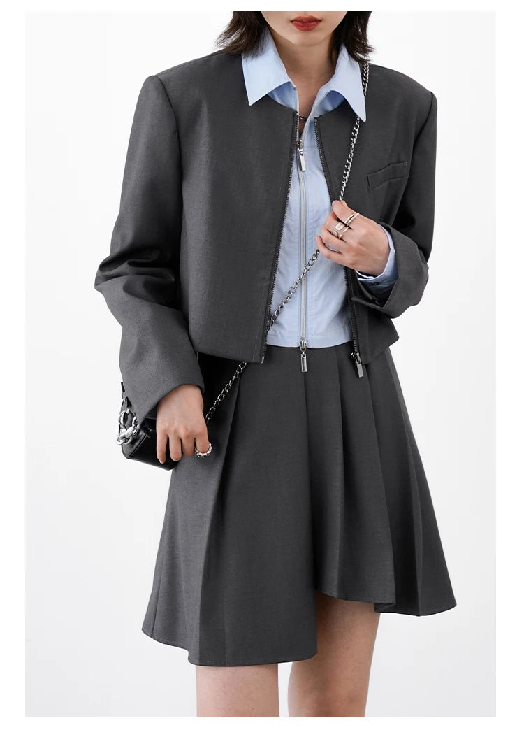 Short Jacket and A-line Pleated Skirt Set