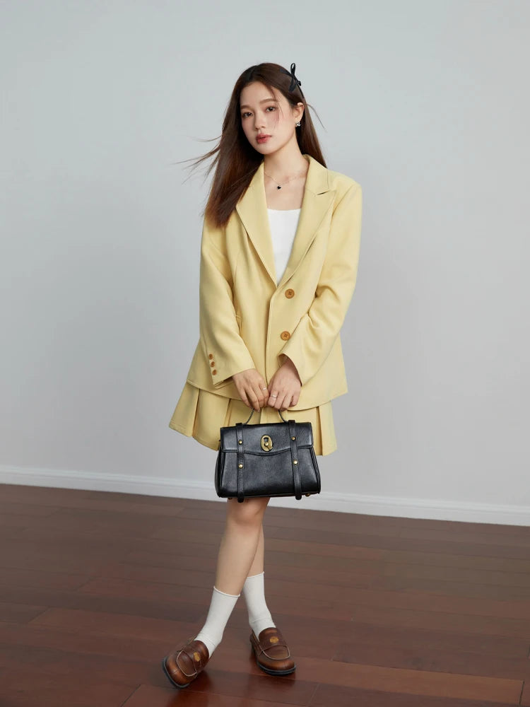 Loose Blazer Plated Skirt Set