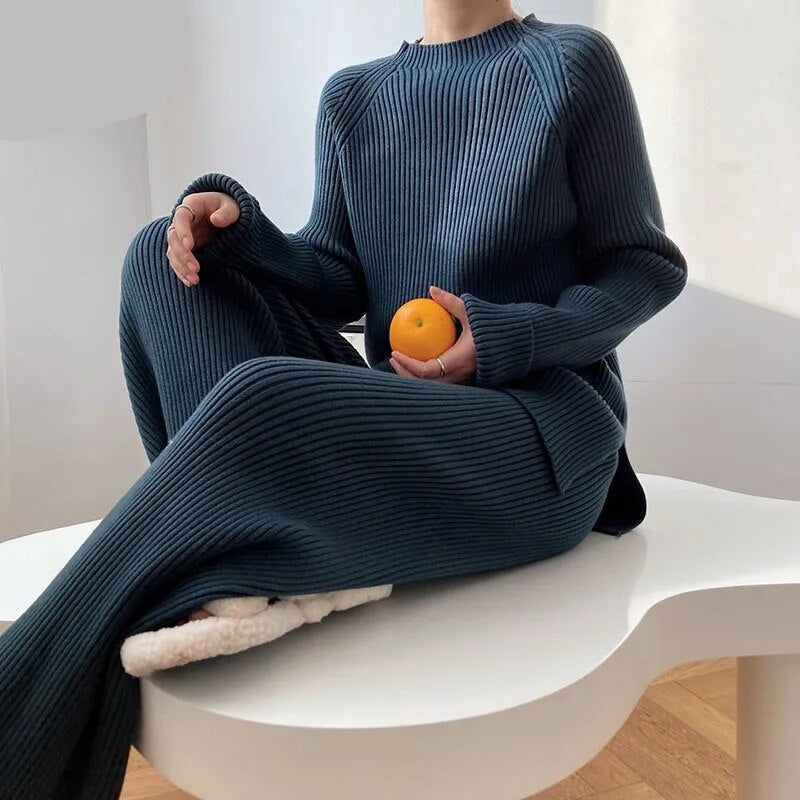 Cozy & Comfortable Ribbed Knit Sweater and Pants Set - BEYOND